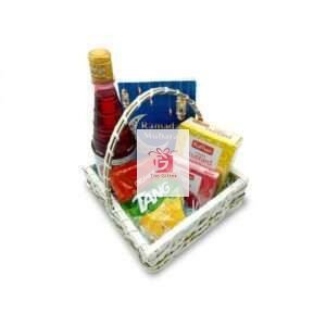 Send Ramadan Gift Basket to Pakistan , basket have tang , RoohAfza ,custard and jelly with Ramadan Card