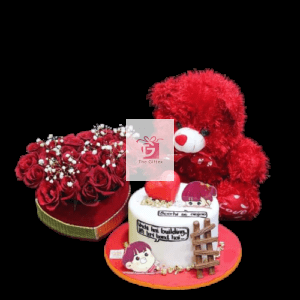 cake flowers and teddy bear