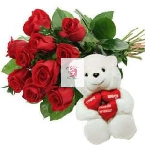 roses with teddy bear