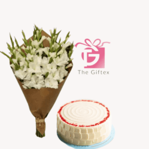 Red Velvet Cake and glads flower Bouquet delivery in Pakistan