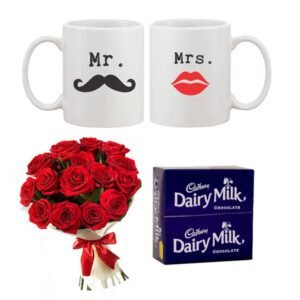 best deal for couples2 mugs and roses with chocolates