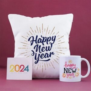 new year gift cushion mug and card set