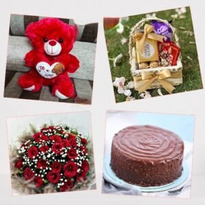 combo Deal includes cake . flower , chocolate basket and teddy bear gift delivery in pakistan