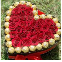 Ferrero & Roses Heart ferrero rocher andflower box in pakistan