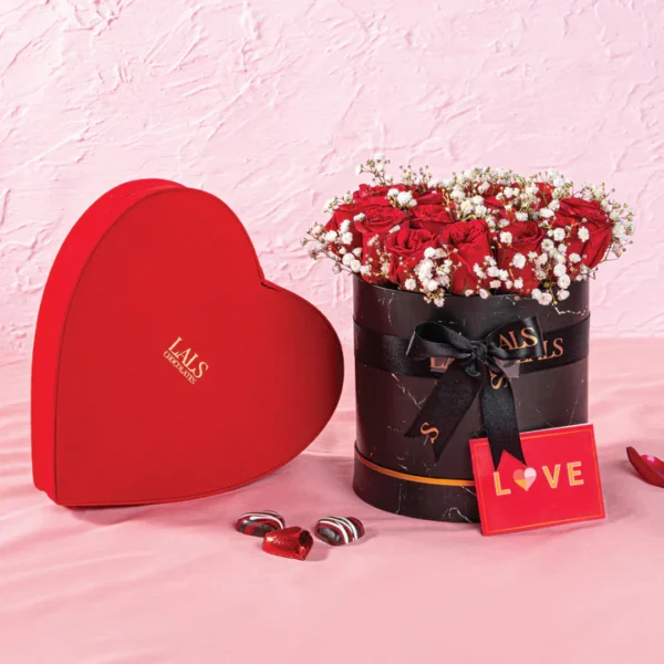 chocolate heart box with rose box