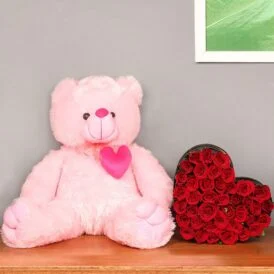 Love Deal flowers with teddy bear