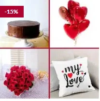 Valentine day combo deal in lude cake, flowers cushion and balloon