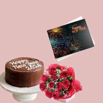 Mixed Flowers & Cake Combo for New Year