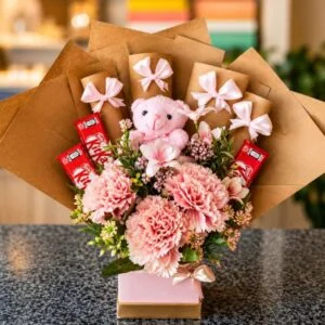 cute box chocolate teddy bear and flower box , best gifts to send in pakistan